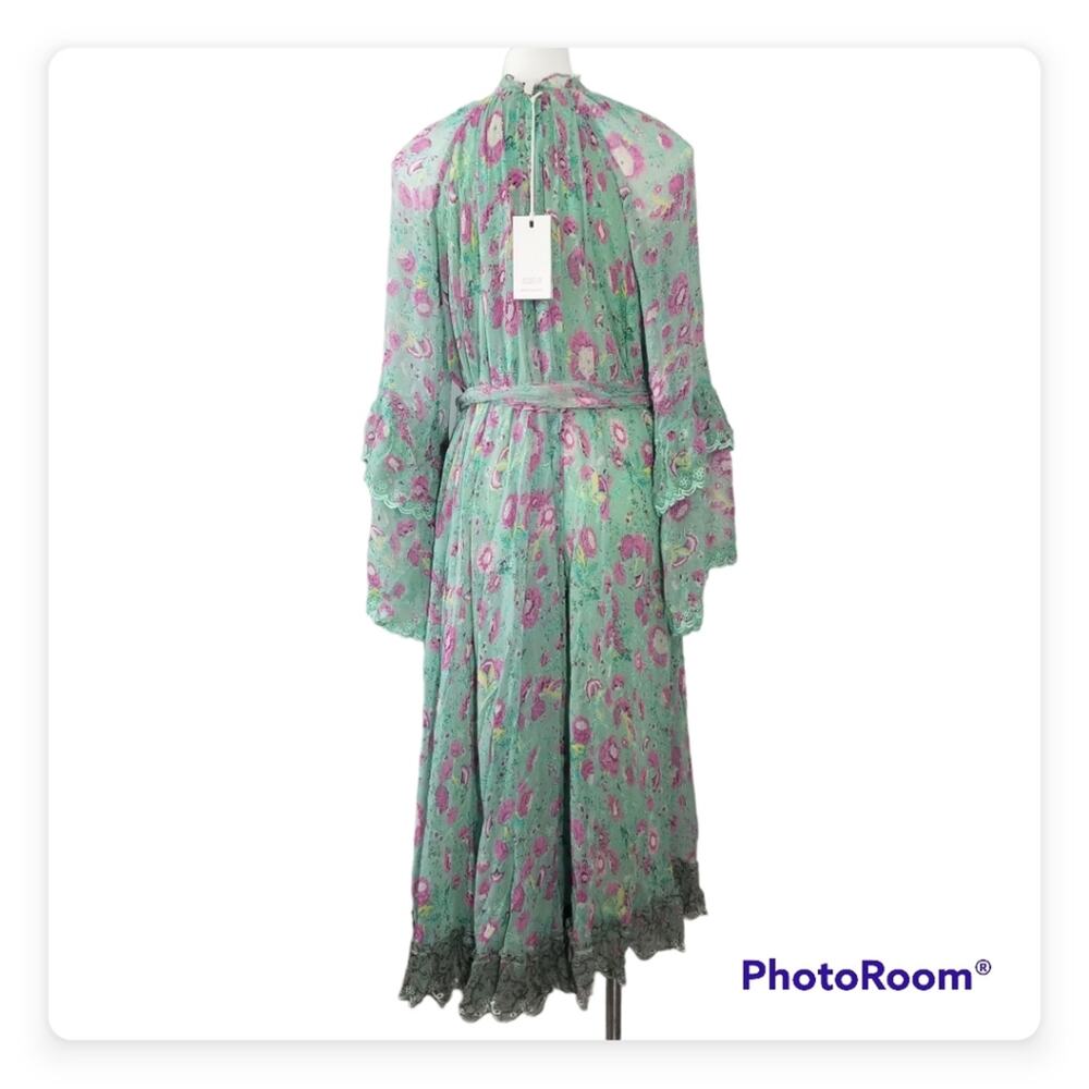NWT Hemant & Nandita Hera Long Floral Dress Green Midi Medium $546 Retail - Picture 5 of 13